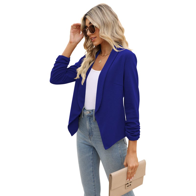 POGTMM MenXX-LargeWomen's Lightweight Summer Ruched Open Blazer - Various Styles (XXL, Dark Blue)'' } - Image 4